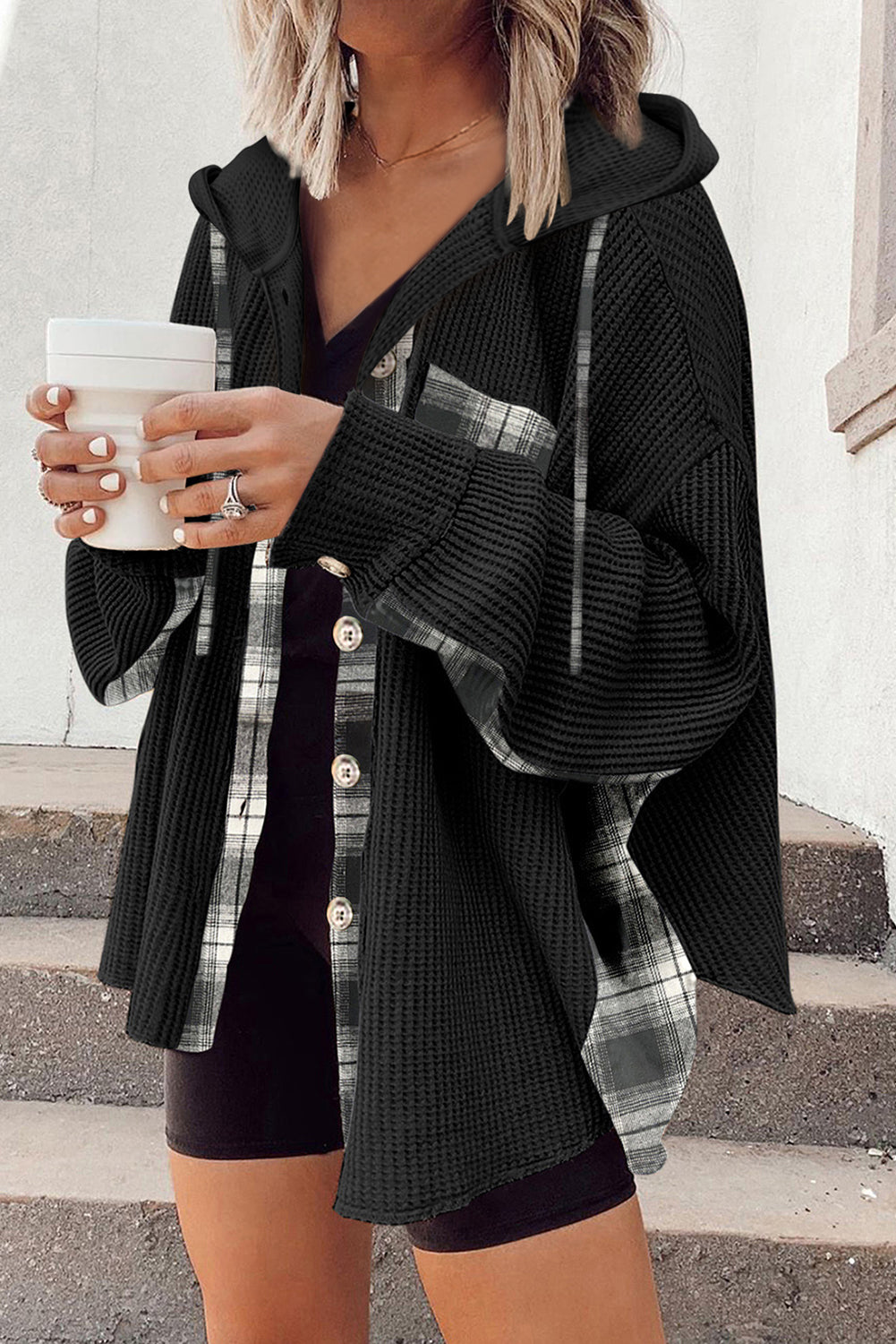 Berg-Feldt | Oversized Hemdjacke mit Kapuze Geripptes und Kariertes Design Bequem und Trendy