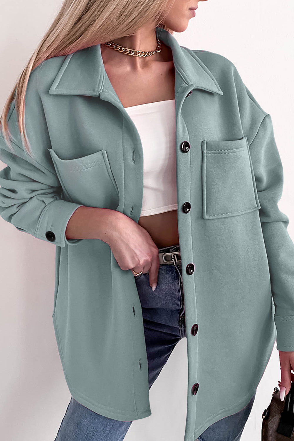 Berg-Feldt | Oversized Hemdbluse mit Großen Taschen Polyester Minimalistisch und Stilvoll