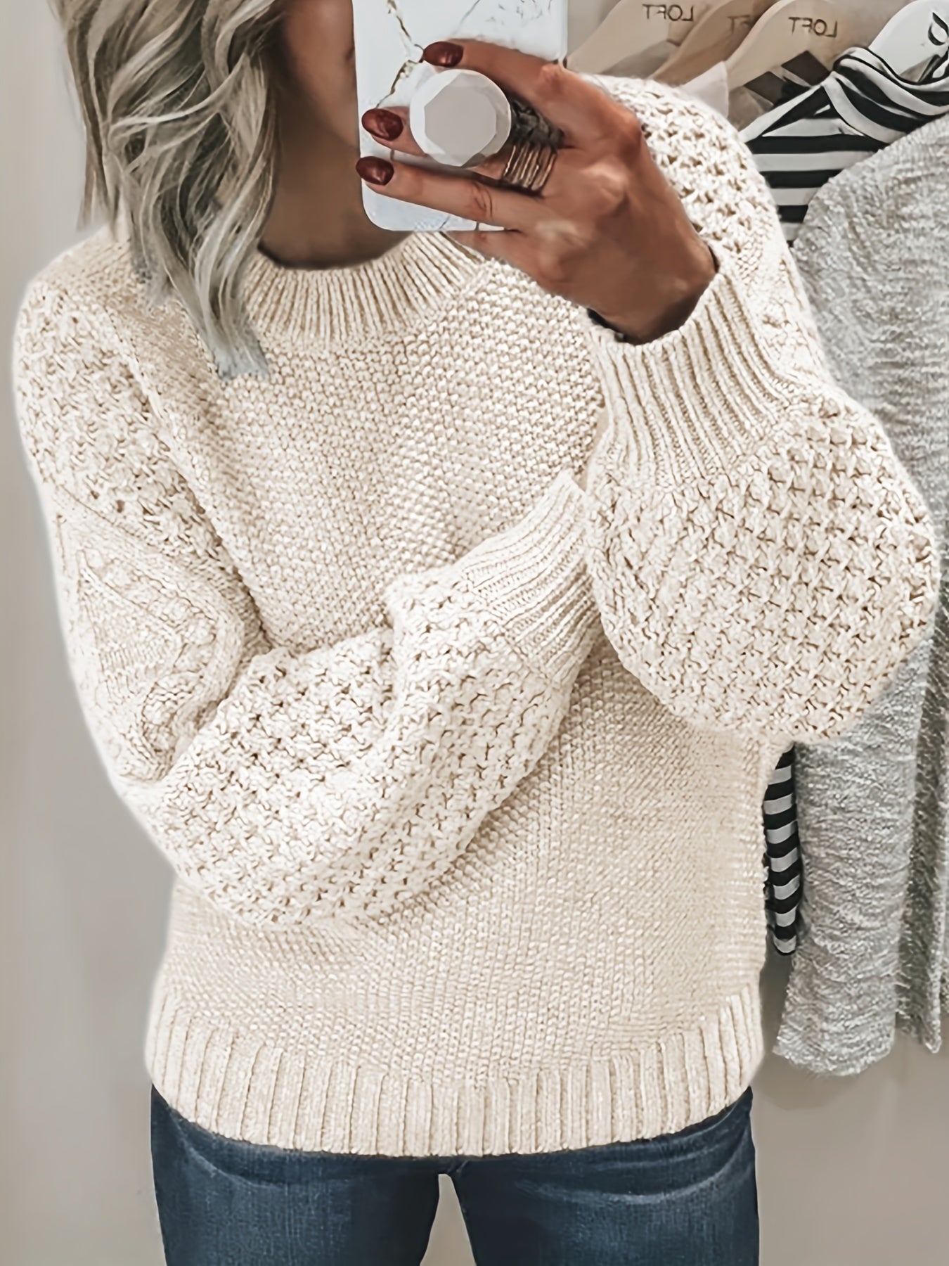 Berg-Feldt | Strickpullover mit Strukturärmeln Acryl Warm und Bequem