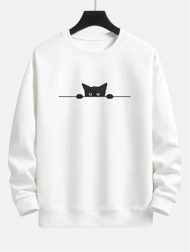Sweat-shirt décontracté avec imprimé chat noir de Fudus