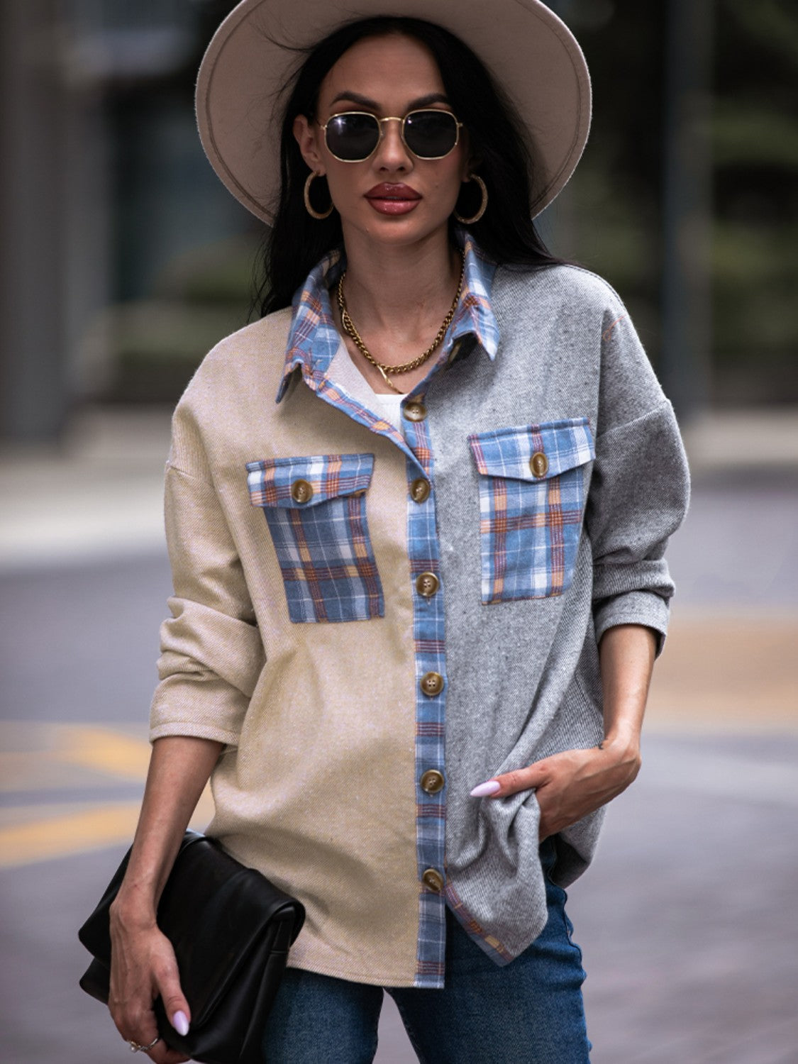 Berg-Feldt | Karo Kontrast Drop Shoulder Shacket
