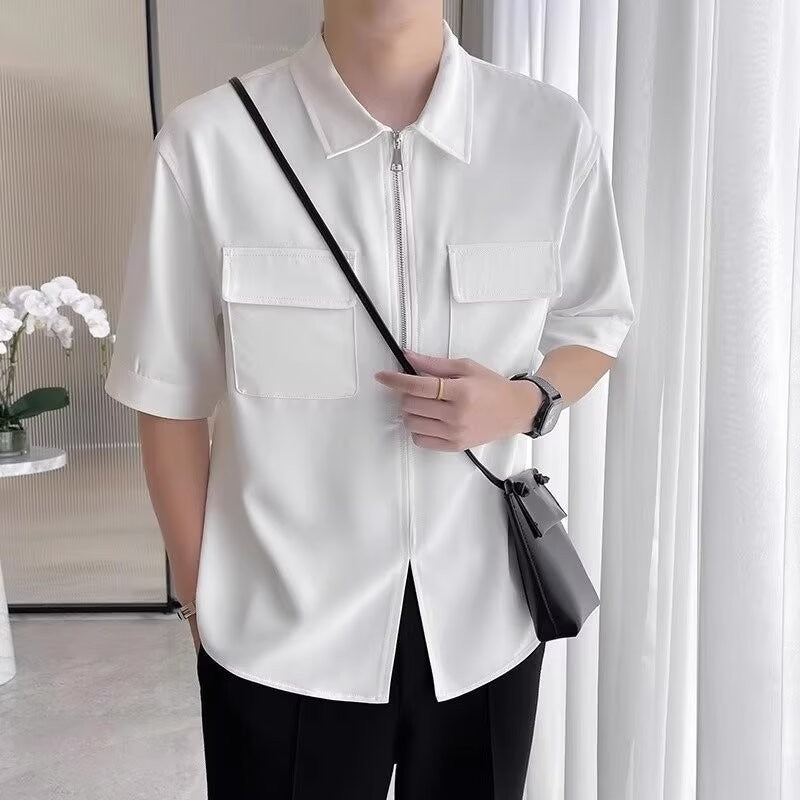 Chemise de travail Fudus à manches courtes avec demi-fermeture éclair
