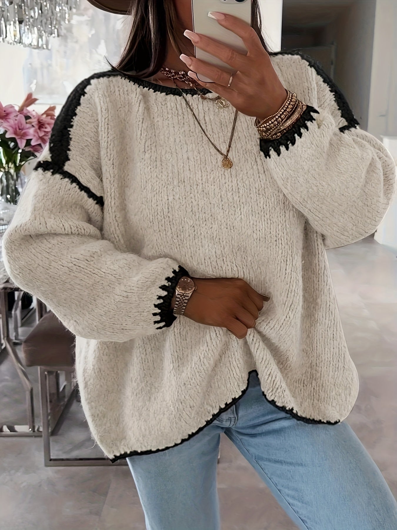 Berg-Feldt | Lockere Strickpullover Weich und Gemütlich Einzigartige Häkel-details
