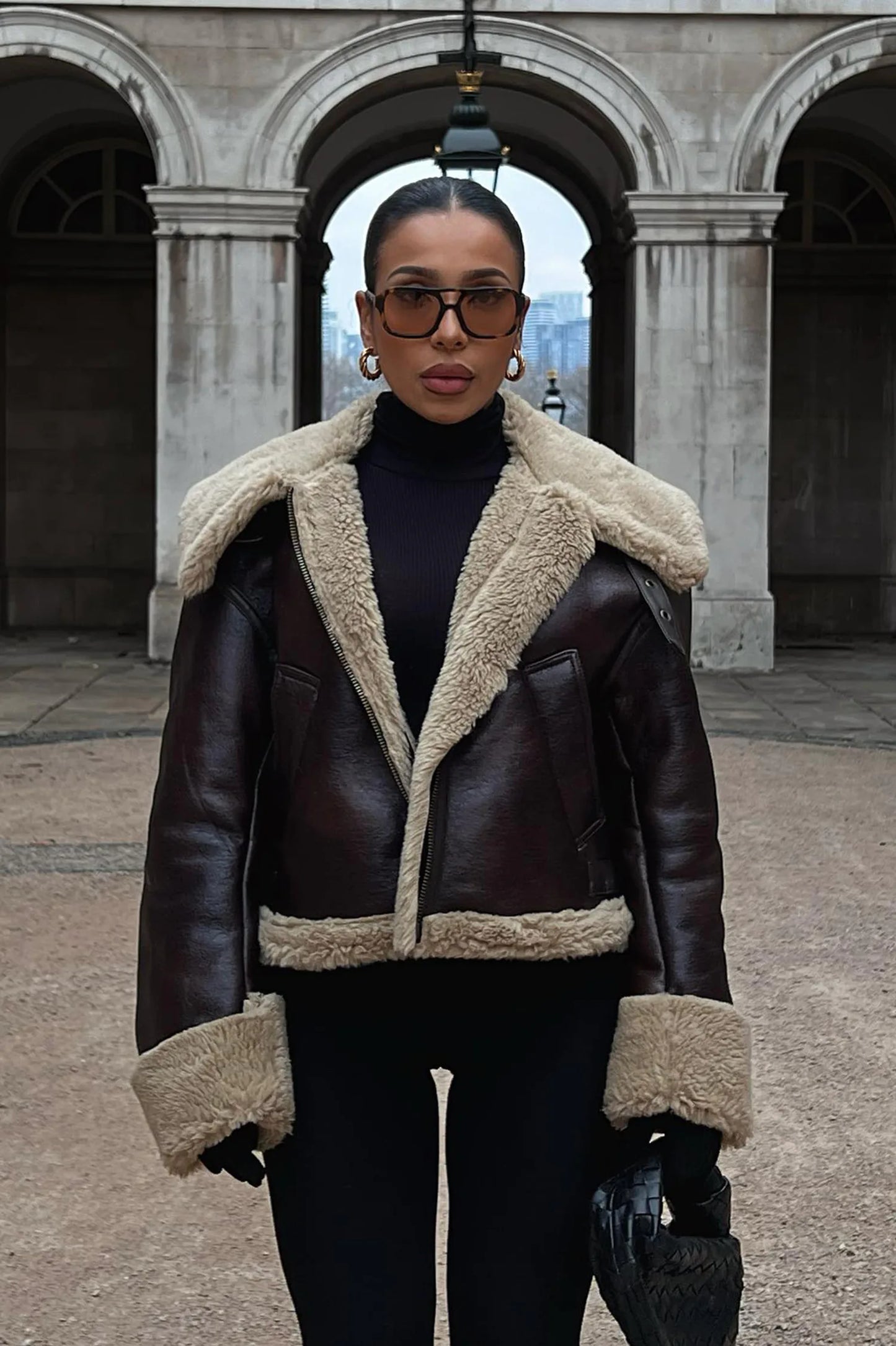 Berg-Feldt | Kunstleder Shearling Jacke Übergröße Schnitt