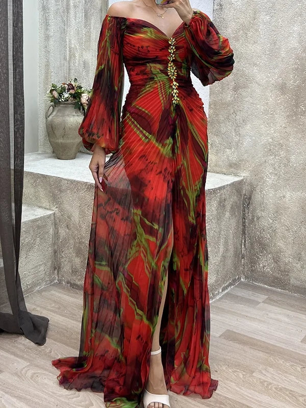 Robe longue plissée élégante et décontractée à manches longues (Julia)