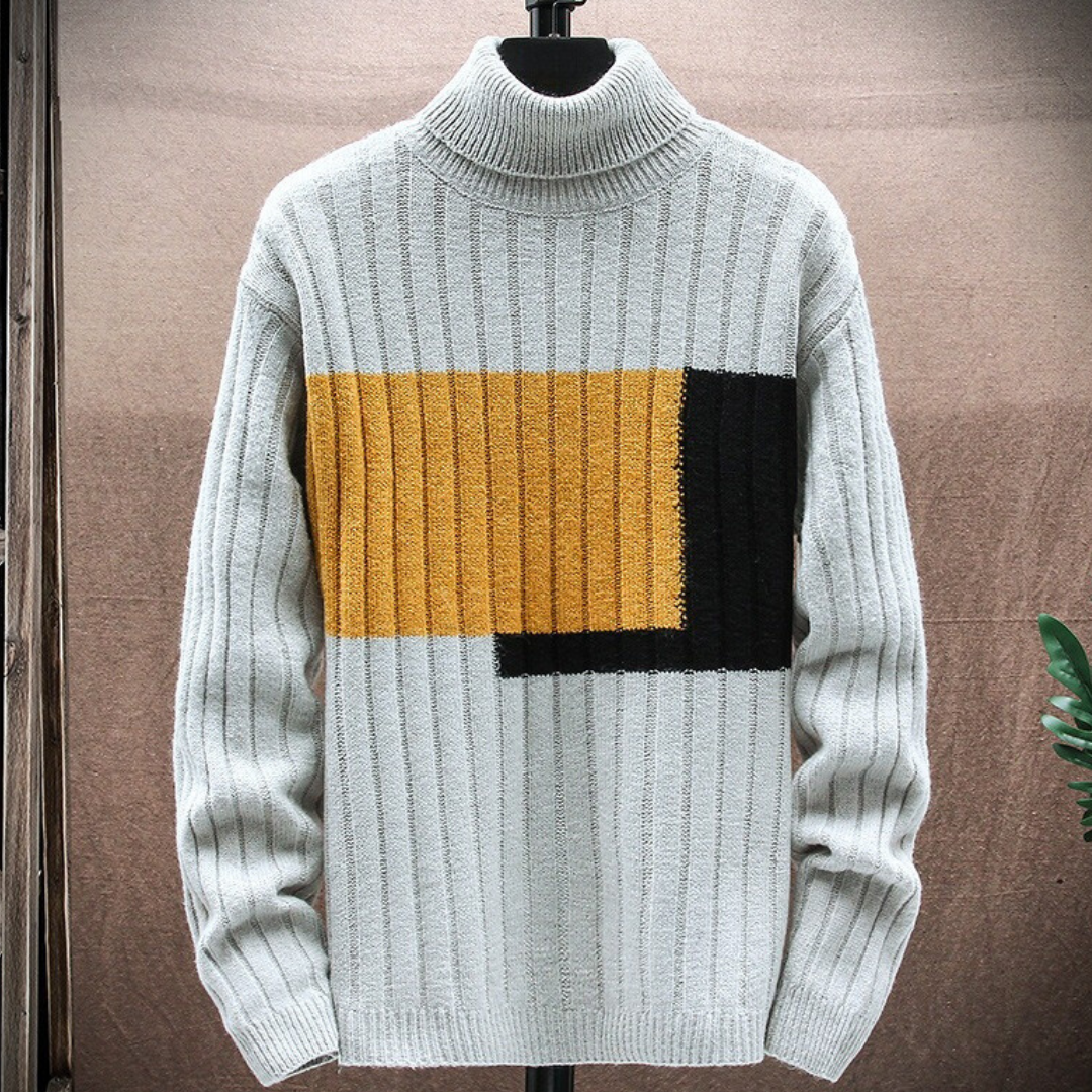 Pull en maille torsadée à col en V pour homme