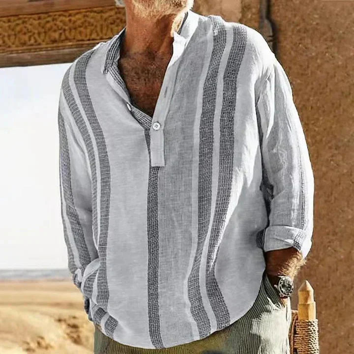 Berg-Feldt : chemise en lin rayée col tunisien