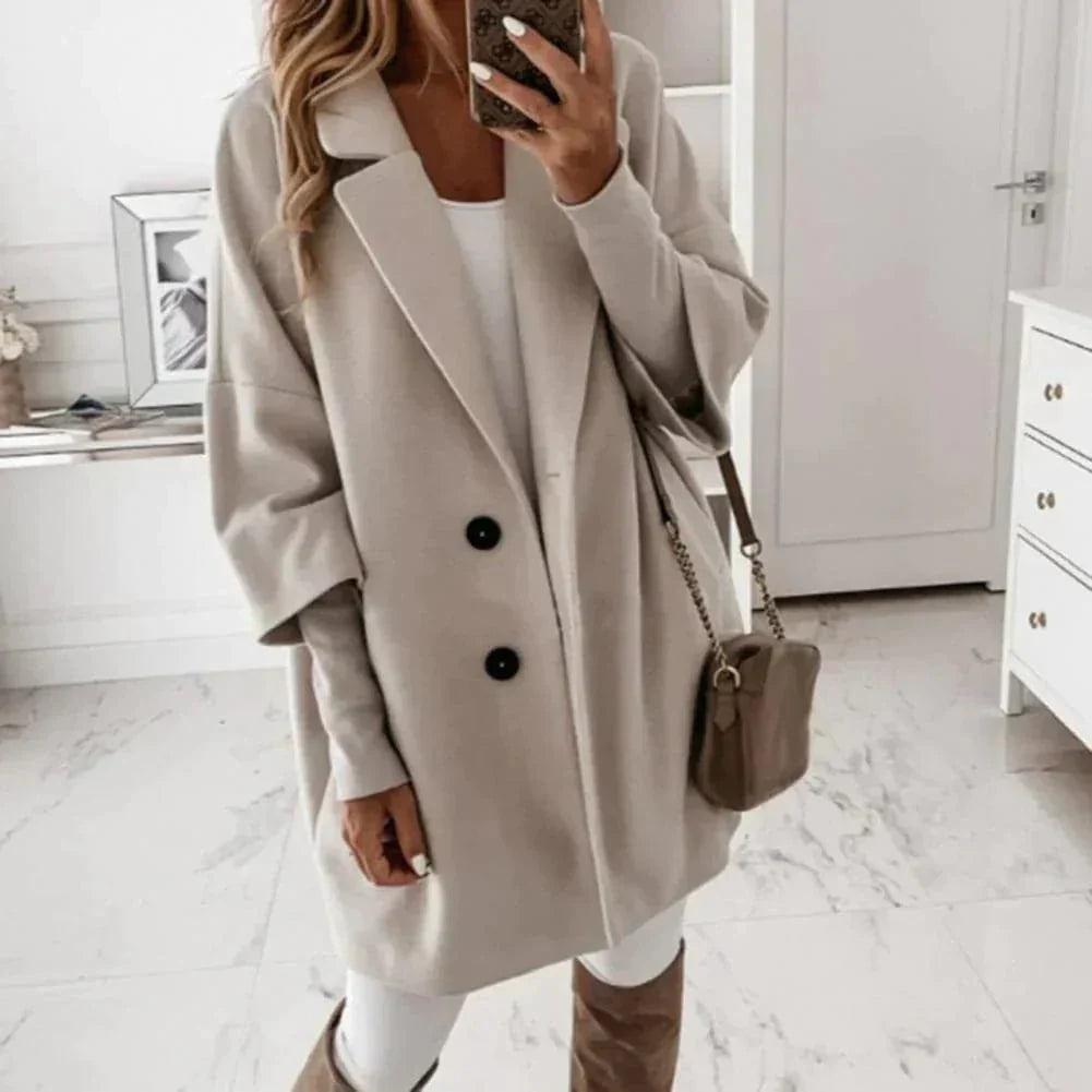 Berg-Feldt | Schlichte Lange Jacke mit Knopfdetails Wollmischung Minimalistische Eleganz