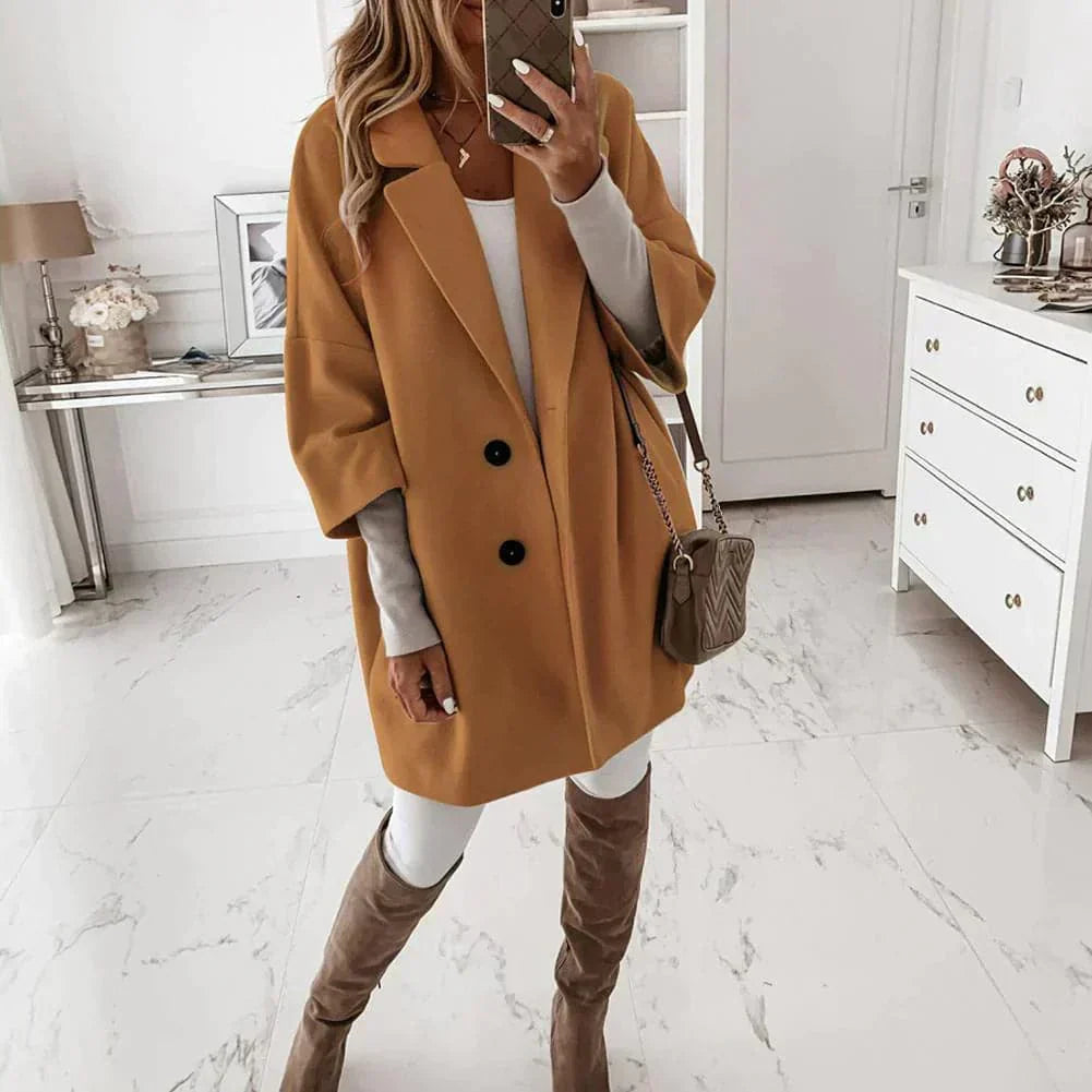 Berg-Feldt | Schlichte Lange Jacke mit Knopfdetails Wollmischung Minimalistische Eleganz