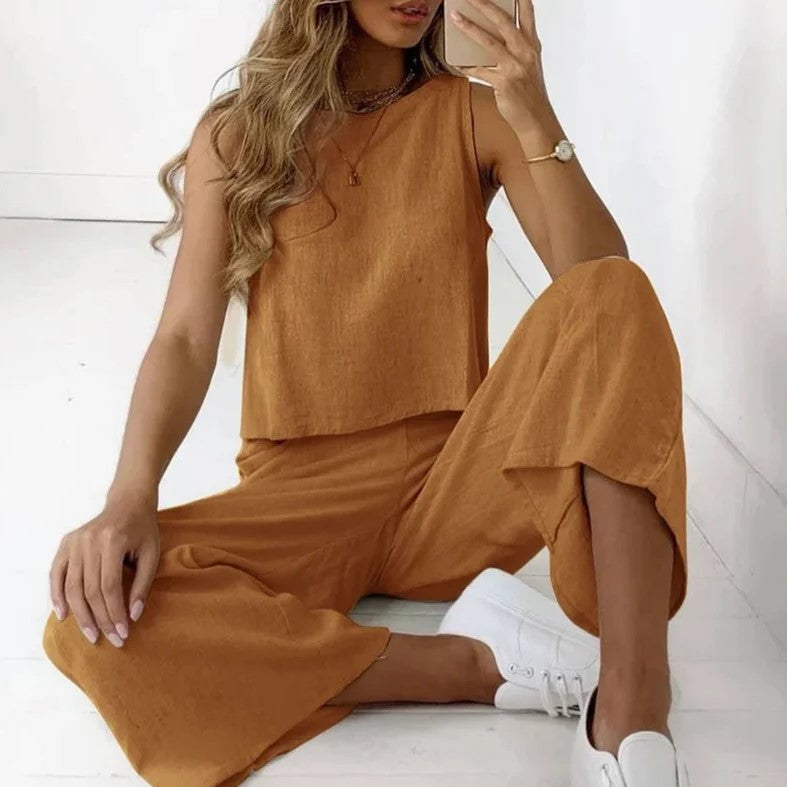 Ensemble top en lin et pantalon large Berg-Feldt
