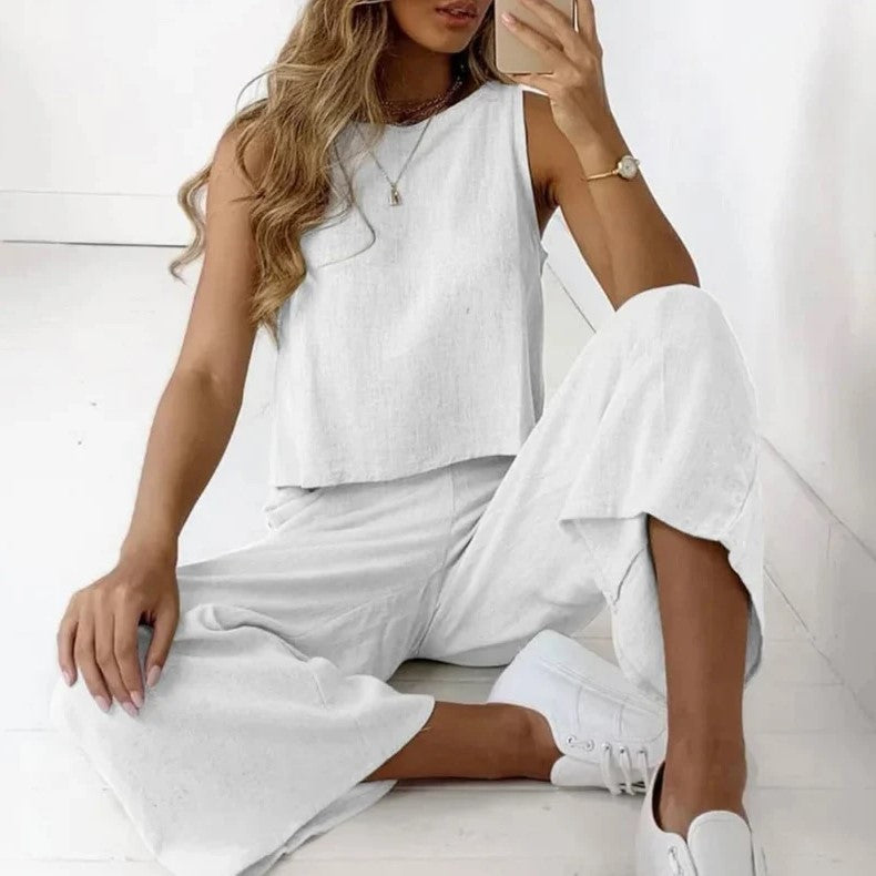 Ensemble top en lin et pantalon large Berg-Feldt