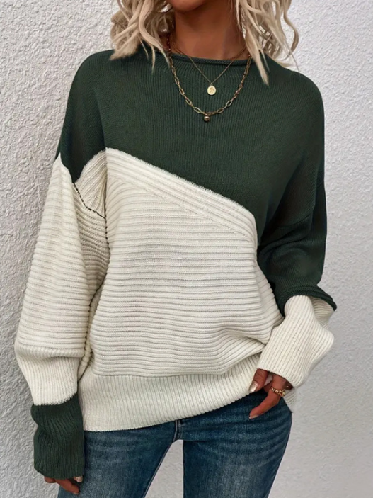 Berg-Feldt | Pullover - Damen Herbst Zweifarbiger Strickpullover