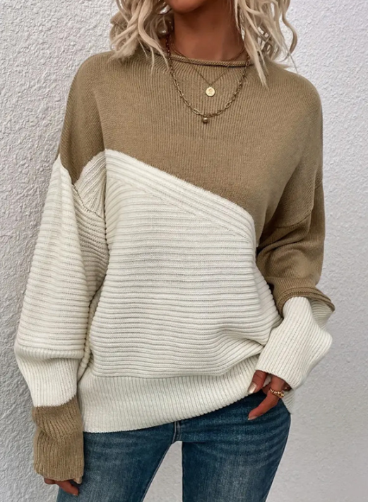 Berg-Feldt | Pullover - Damen Herbst Zweifarbiger Strickpullover