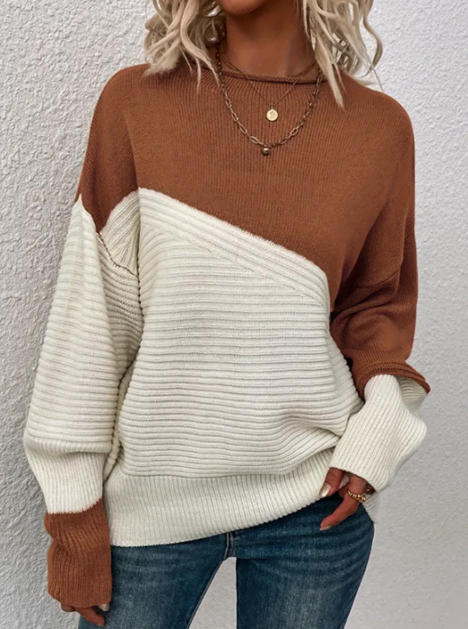 Berg-Feldt | Pullover - Damen Herbst Zweifarbiger Strickpullover