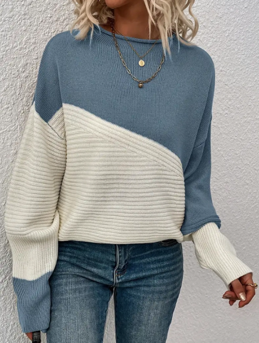 Berg-Feldt | Pullover - Damen Herbst Zweifarbiger Strickpullover