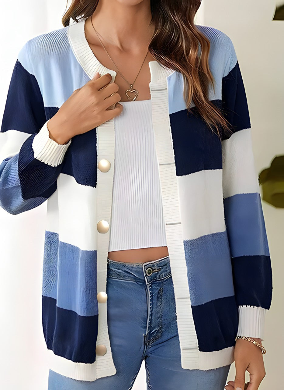 Berg-Feldt | Strickcardigan mit Breiten Streifen Perlmuttknöpfe Lässig und Farbig