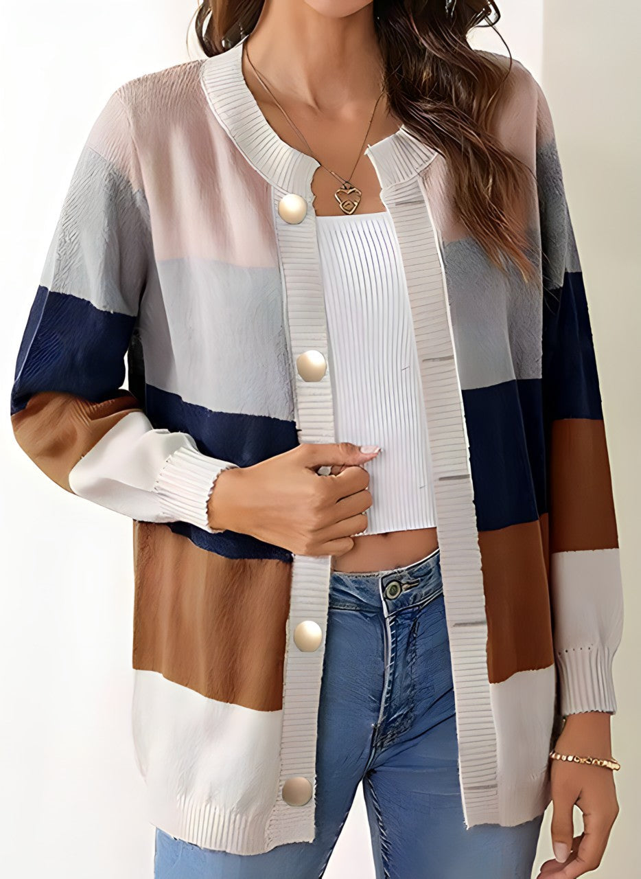 Berg-Feldt | Strickcardigan mit Breiten Streifen Perlmuttknöpfe Lässig und Farbig