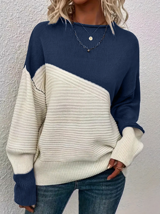 Berg-Feldt | Pullover - Damen Herbst Zweifarbiger Strickpullover