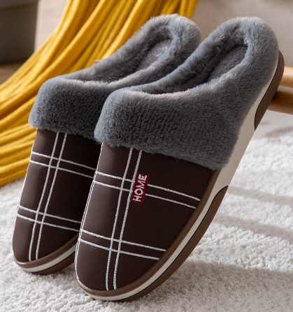 Pantoufles pour hommes en peluche à carreaux