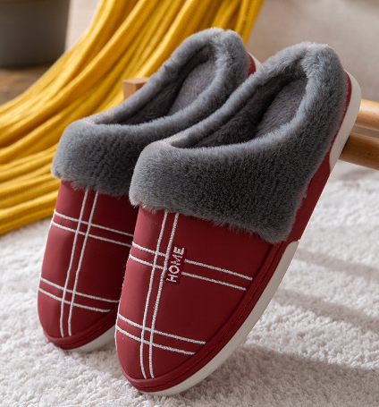 Pantoufles pour hommes en peluche à carreaux