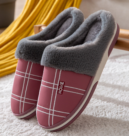 Pantoufles pour hommes en peluche à carreaux