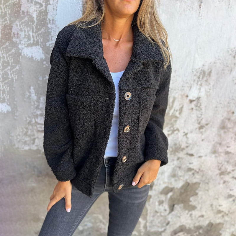 Berg-Feldt | Trendige Teddyjacke mit Knöpfen Kunstpelz Warm und Stylisch