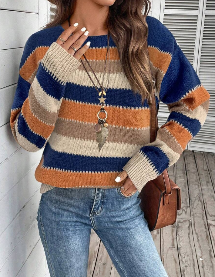 Berg-Feldt | Pullover - Damen Herbst gestreifter Strickpullover