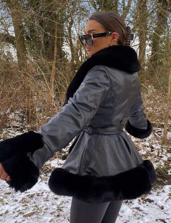 Berg-Feldt | Veste d'hiver pour femme avec fausse fourrure et ceinture