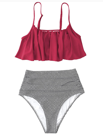 Hochtailiger Bikini mit Rüschen (Tankini-Set)