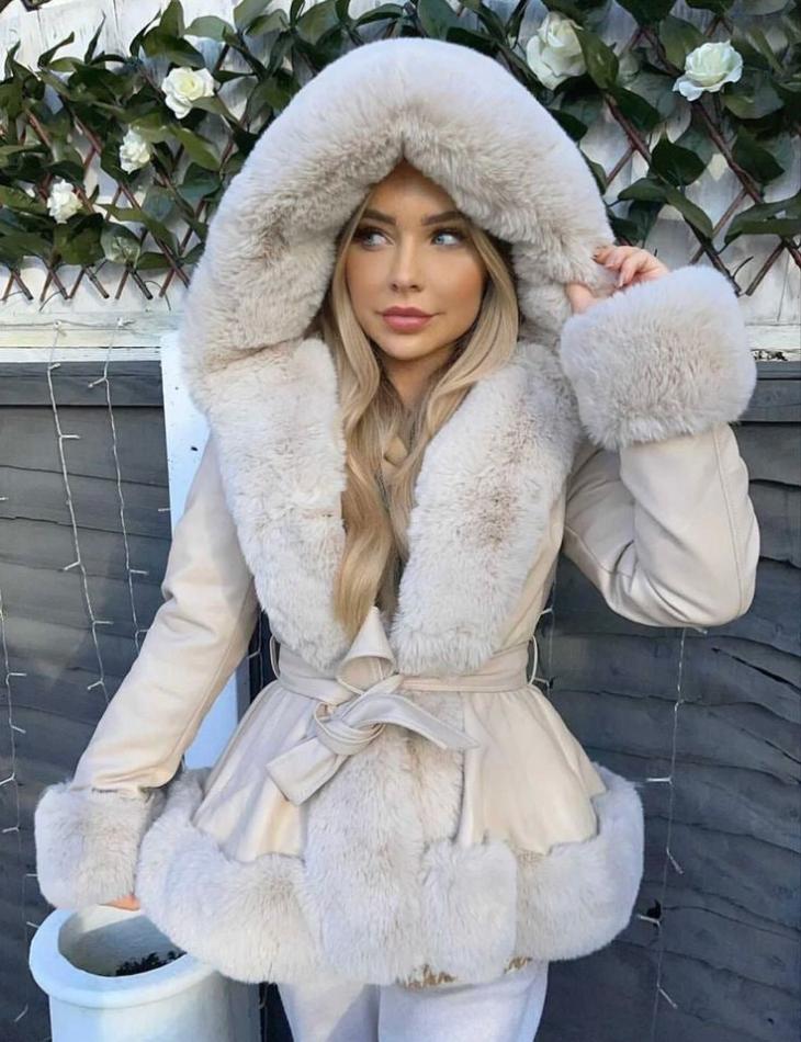 Berg-Feldt | Veste d'hiver pour femme avec fausse fourrure et ceinture