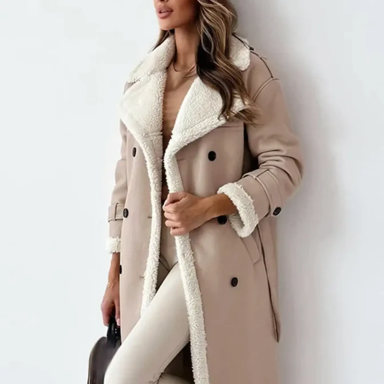 Berg-Feldt | Langshearling Gefütterter Trenchcoat Schicker Doppelreiher Wintermantel