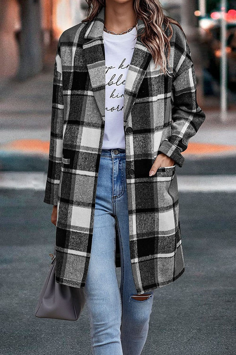 Berg-Feldt | Mantel - Oversized Fit - Wolle - Karomuster - Mit Knöpfen und Taschen