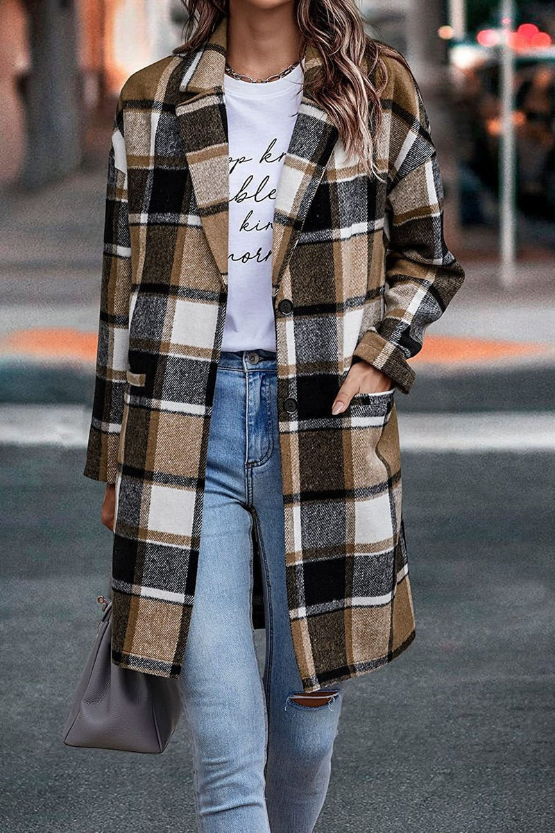 Berg-Feldt | Mantel - Oversized Fit - Wolle - Karomuster - Mit Knöpfen und Taschen