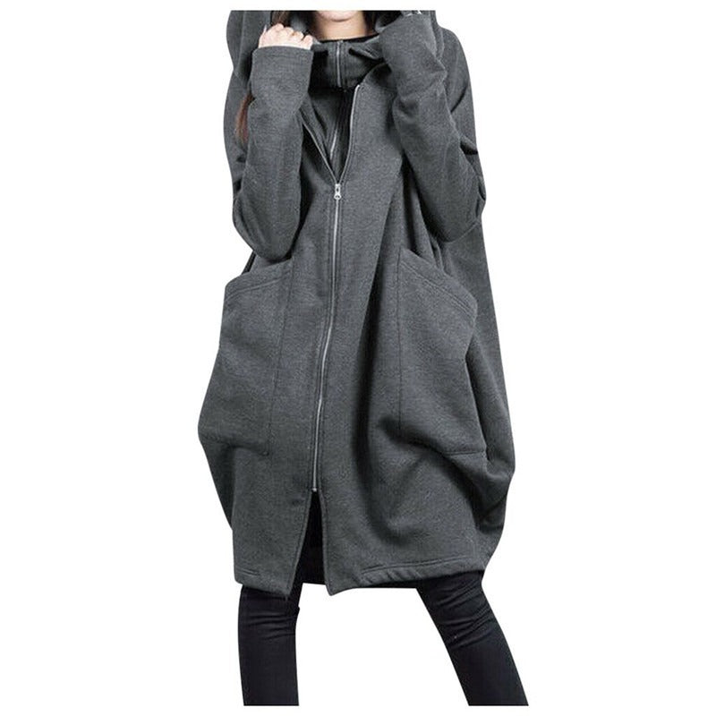 Berg-Feldt | Mittellanger Mantel - Oversized Fit - Kapuze - Reißverschluss - Weicher Woll-Look