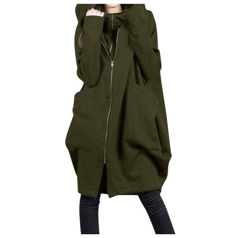 Berg-Feldt | Mittellanger Mantel - Oversized Fit - Kapuze - Reißverschluss - Weicher Woll-Look