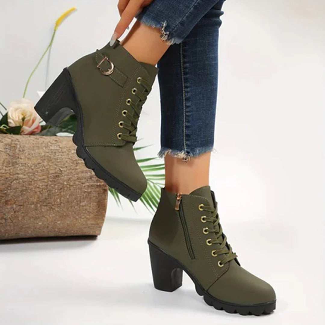 Berg-Feldt | Bottes à talons – Semelle épaisse et talon bloc – Lacets avec fermeture éclair et boucle
