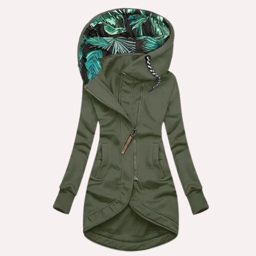 Berg-Feldt | Fleece-Jacke - Slim Fit - Asymmetrischer Reißverschluss - Gefütterte Kapuze mit Druck