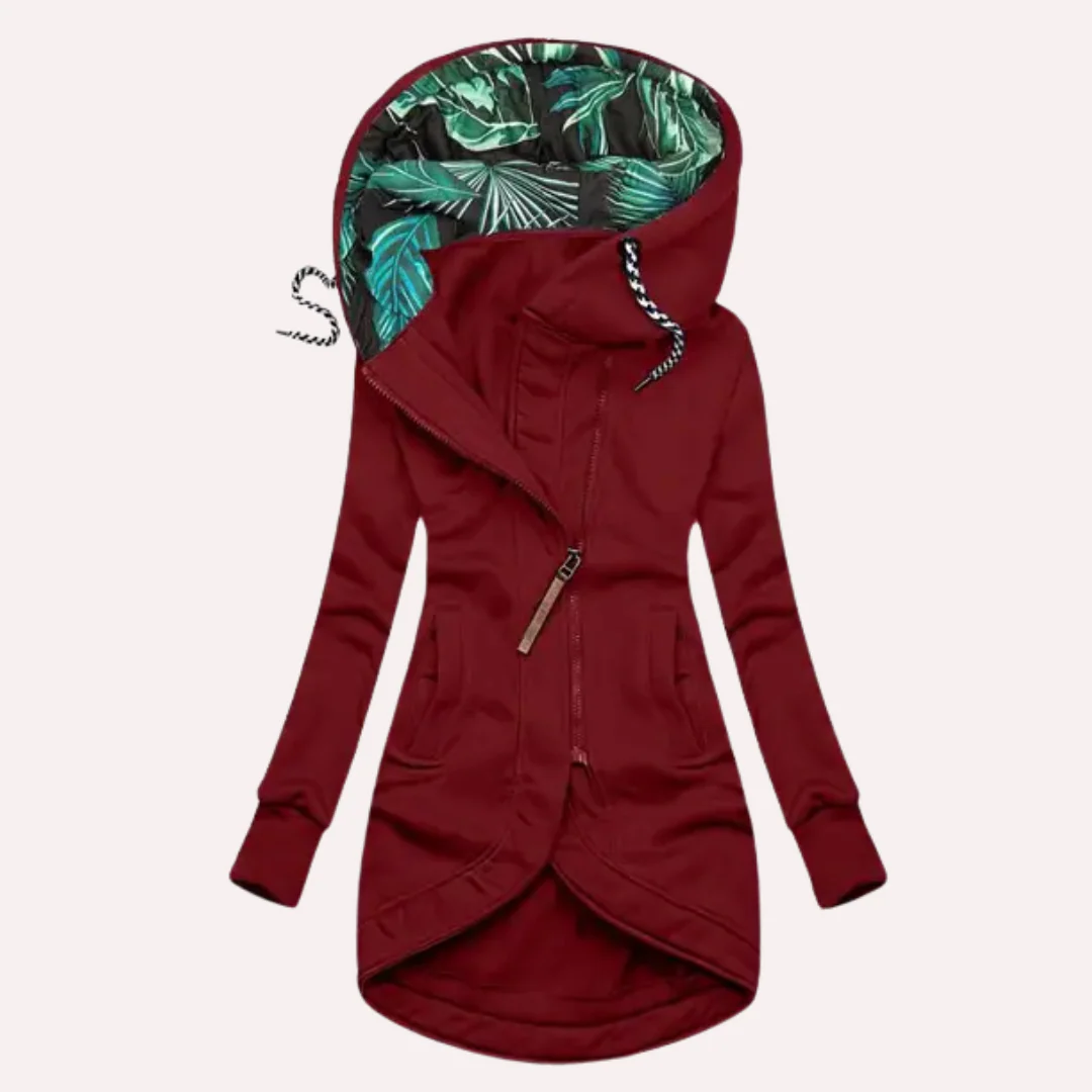 Berg-Feldt | Fleece-Jacke - Slim Fit - Asymmetrischer Reißverschluss - Gefütterte Kapuze mit Druck