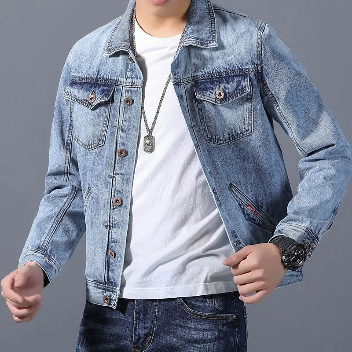 Berg-Feldt | Klassisches Denim Herrenjackett mit Taschen an der Vorderseite