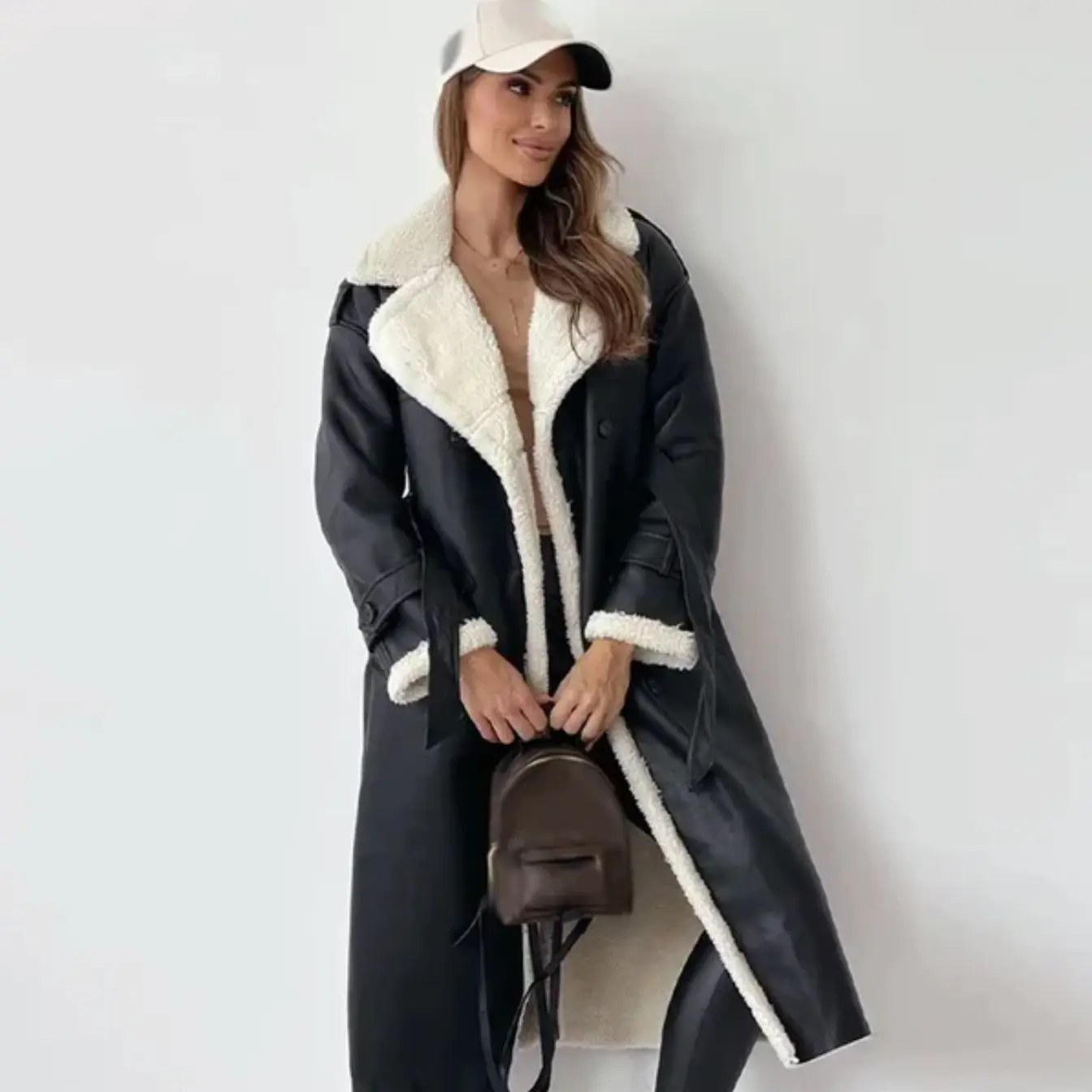Berg-Feldt | Langshearling Gefütterter Trenchcoat Schicker Doppelreiher Wintermantel