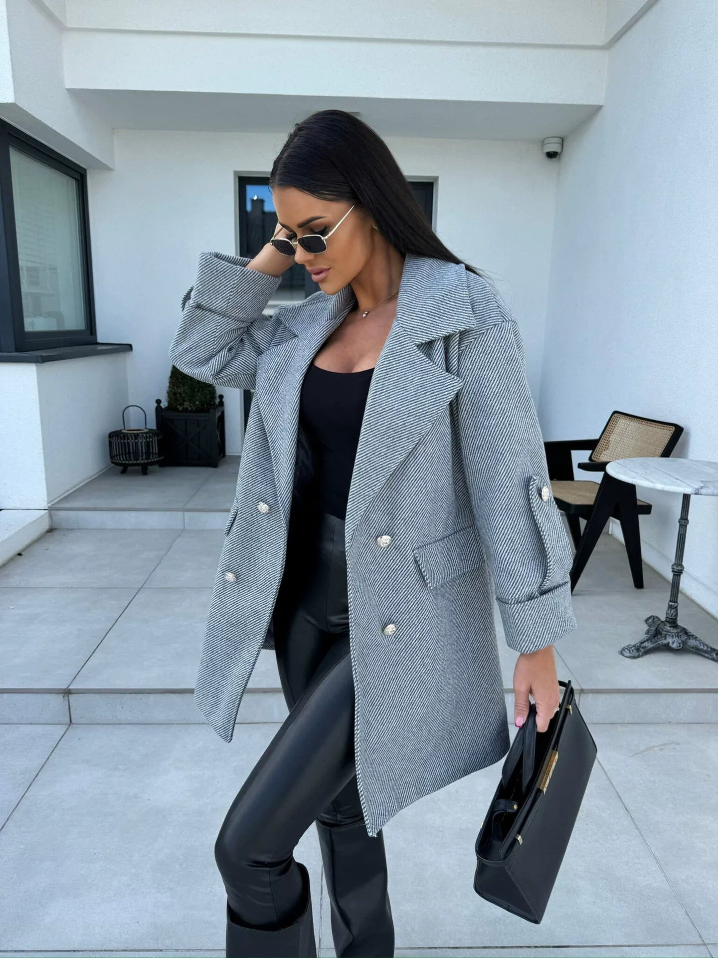 Berg-Feldt | Manteau en laine - Coupe droite - Col blazer - Double boutonnage - Longueur genou