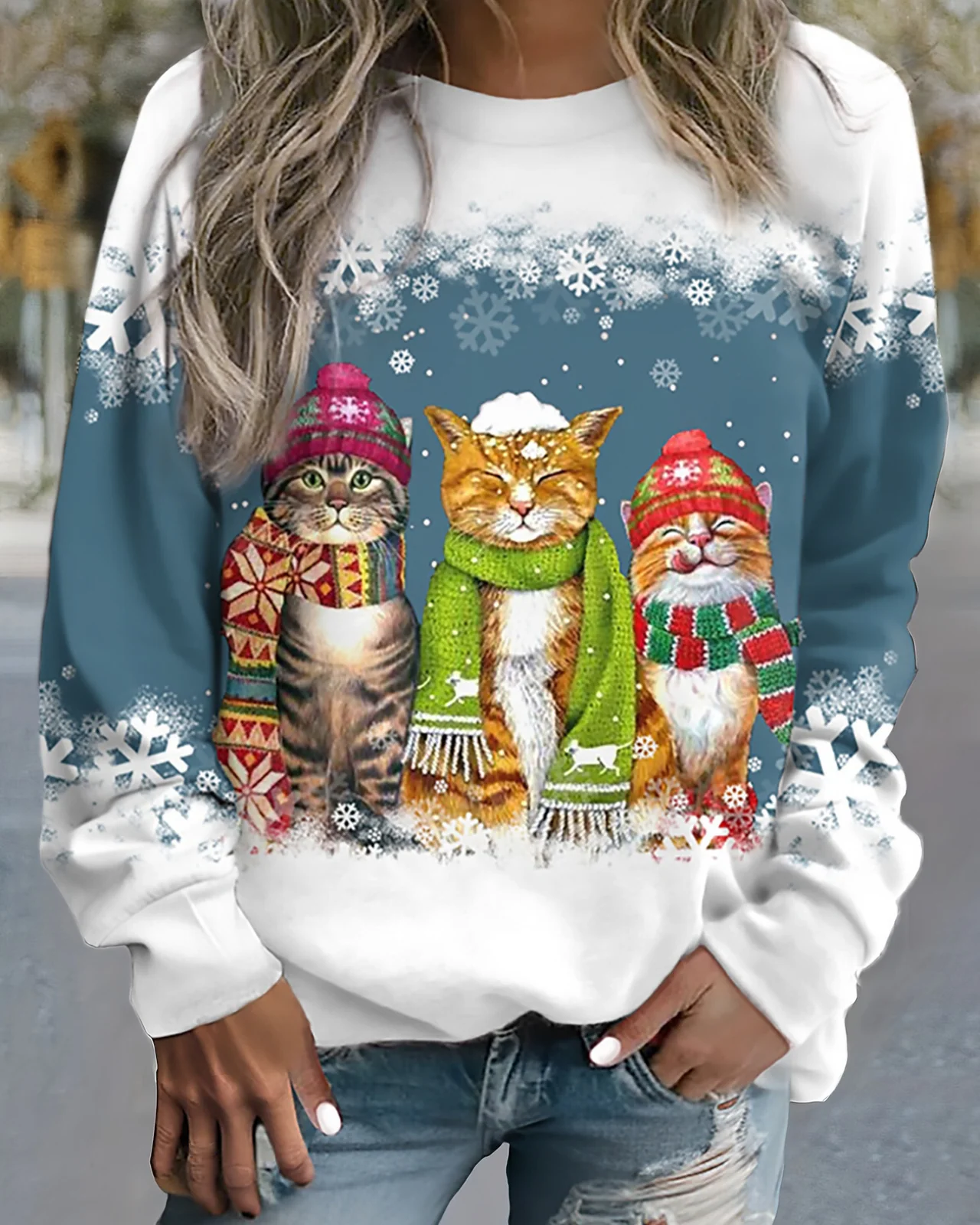 Berg-Feldt | Strick Sweatshirt Lockere Passform Grafikdruck Rippbündchen Lässiger Stil