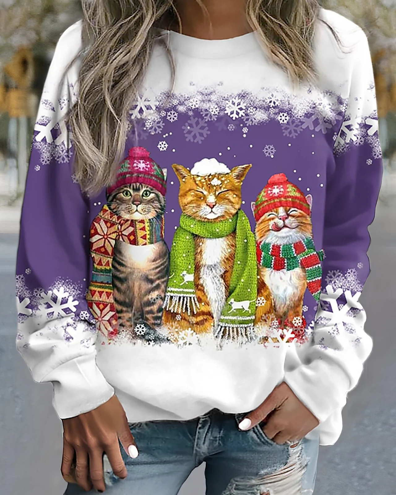 Berg-Feldt | Strick Sweatshirt Lockere Passform Grafikdruck Rippbündchen Lässiger Stil