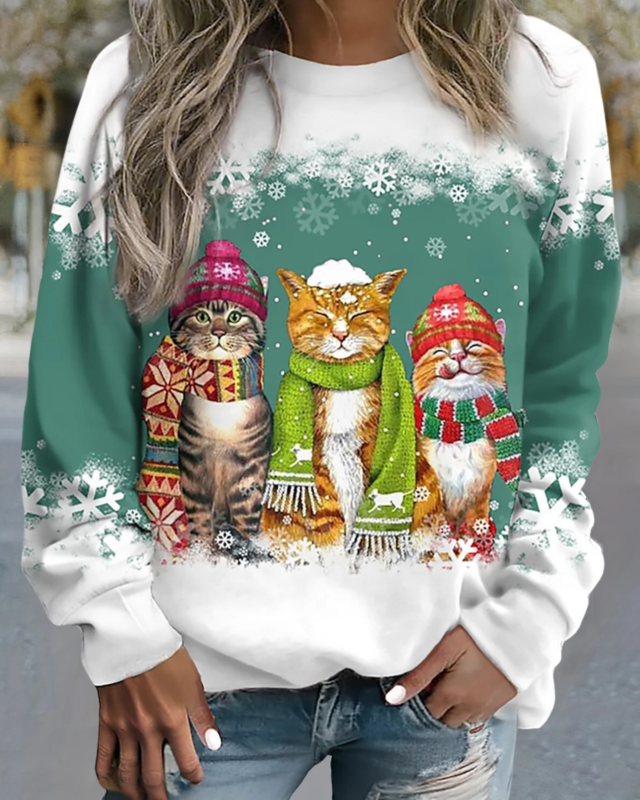Berg-Feldt | Strick Sweatshirt Lockere Passform Grafikdruck Rippbündchen Lässiger Stil
