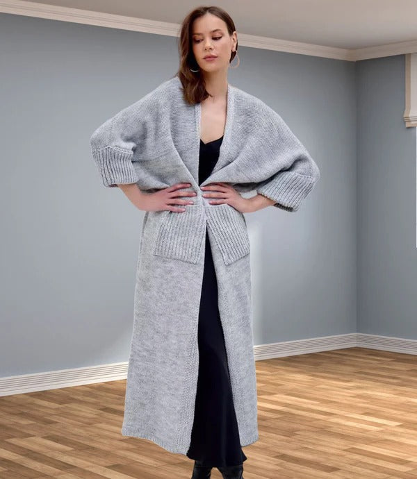 Berg-Feldt | Strickjacke - Oversized Fit - Wolllook - V-Ausschnitt - Offenes Modell mit Taschen