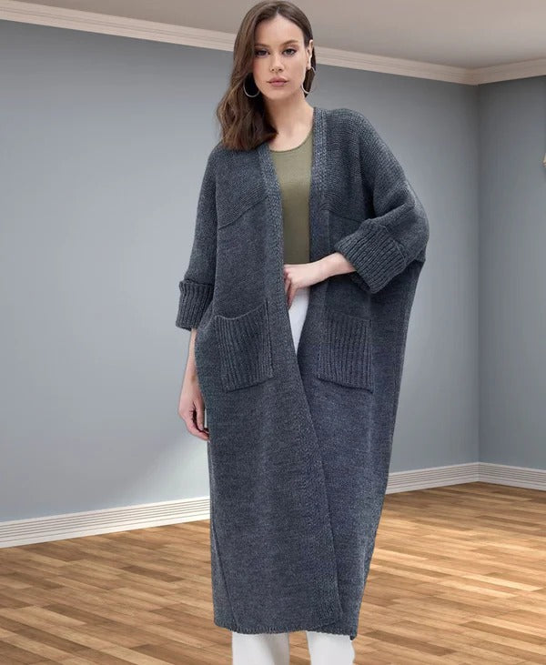 Berg-Feldt | Strickjacke - Oversized Fit - Wolllook - V-Ausschnitt - Offenes Modell mit Taschen