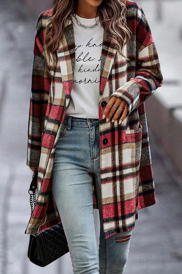 Berg-Feldt | Mantel - Oversized Fit - Wolle - Karomuster - Mit Knöpfen und Taschen