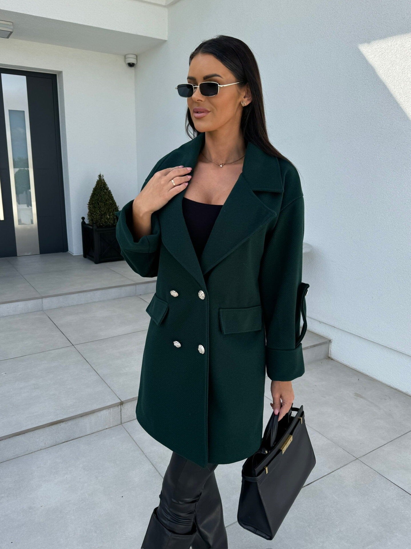 Berg-Feldt | Manteau en laine - Coupe droite - Col blazer - Double boutonnage - Longueur genou