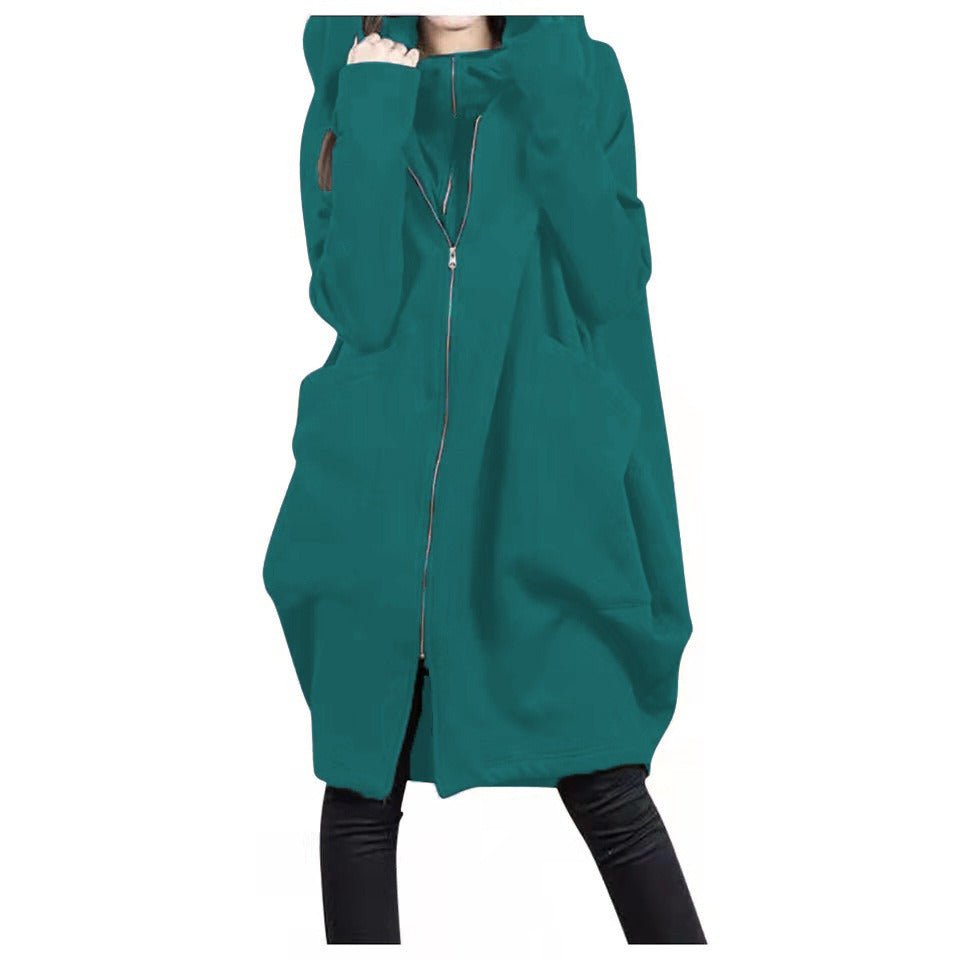 Berg-Feldt | Mittellanger Mantel - Oversized Fit - Kapuze - Reißverschluss - Weicher Woll-Look