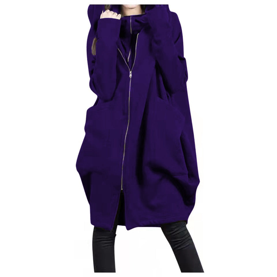 Berg-Feldt | Mittellanger Mantel - Oversized Fit - Kapuze - Reißverschluss - Weicher Woll-Look